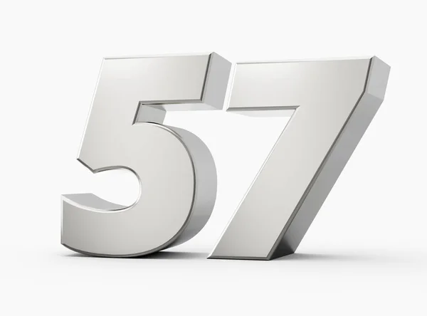 3D光沢のあるシルバー番号57 57白い背景に隔離された57の3Dシルバー番号 3Dイラスト — ストック写真