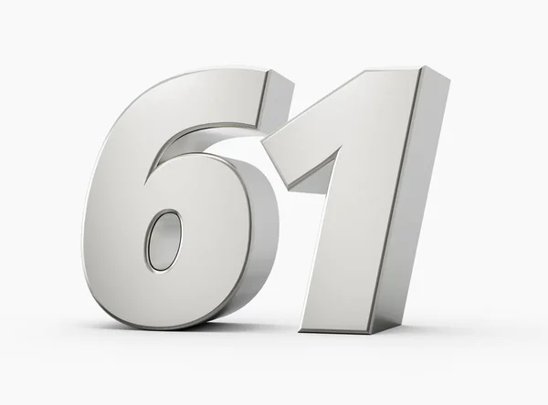 Shiny Silver Number Sixty One Silver Number Isolated White Background — Stok Foto