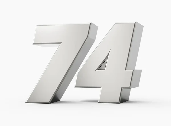 銀の3D番号74 隔離された白い背景3Dイラスト — ストック写真