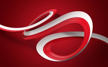Polonya 'nın 3d. Bayrağı 3d Polonya Kurdele Bayrağı Kırmızı Arkaplanda İzole Edildi, 3d illüstrasyon