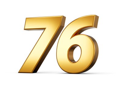 Gold number 76 Seventy Six isolated white background. shiny 3d number made of gold 3d illustration clipart