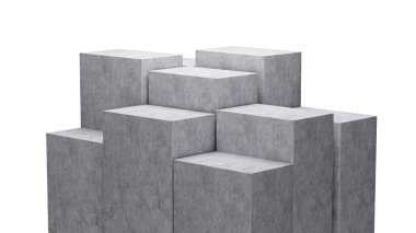 3D Dokuz Gri Boş Beton Podyumu Beyaz Arkaplanda İzole Edildi, 3 boyutlu illüstrasyon