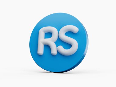 3d Beyaz Pakistan Rupee Rs Sembolü Beyaz Arkaplanda Yuvarlak Mavi Simge, 3d illüstrasyon