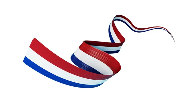 3D荷兰国旗3D白色背景下飘扬的荷兰丝带旗3D插图 — 图库照片