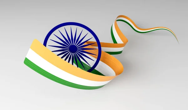 Vlajka Indie Vlnité Lesklé Indické Stuhy Vlajka Izolované Bílém Pozadí — Stock fotografie