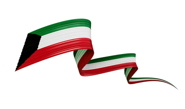 Flag Kuwait Country Waving Kuwait Ribbon Flag Isolated White Background — Stock Photo, Image