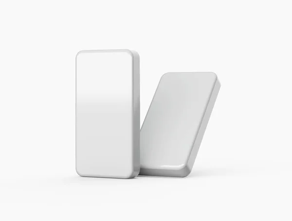 两个空白的白色多米诺骨牌在白色背景上分离 3D插图 — 图库照片