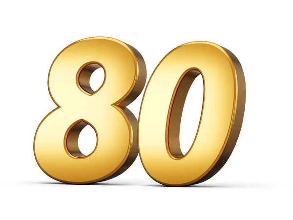 3D光沢のあるゴールド番号80 白の背景に隔離された80 3Dゴールド番号 3Dイラスト — ストック写真