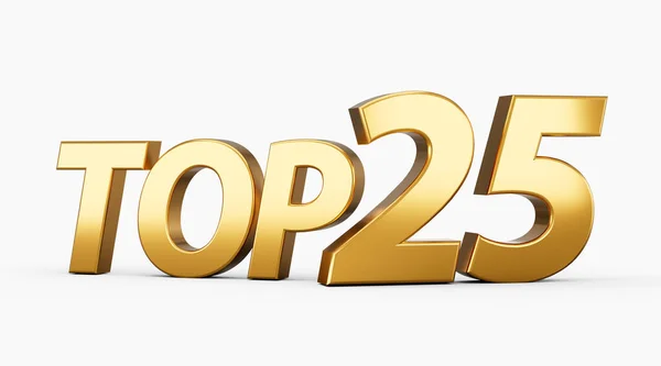 Golden Shiny Top Text Top Twenty Five Text Isolated White — 图库照片
