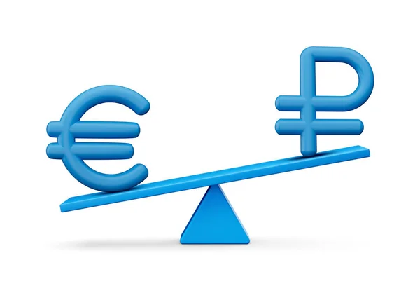 Witte Euro Rubble Symbool Afgeronde Blauwe Pictogrammen Met Balance Weight — Stockfoto