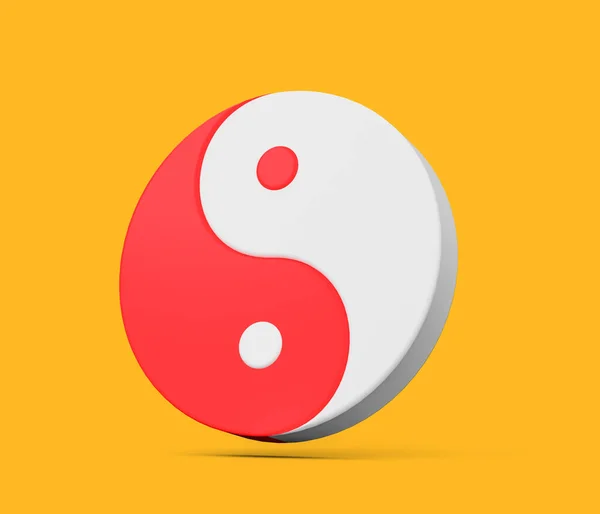 3d Red And White Yin And Yang Symbol of Harmony And Balance On Yellow Background, 3d illustration