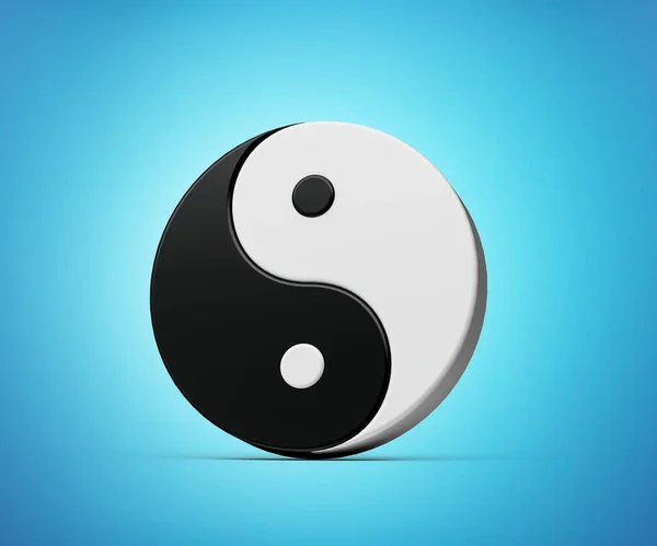 3d Black And White Yin And Yang Symbol of Harmony And Balance On Blue Background, 3d illustration