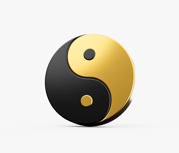 Negro Dorado Yin Yang Símbolo Armonía Equilibrio Sobre Fondo Blanco — Foto de Stock