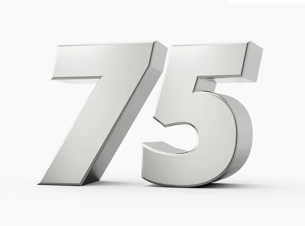 Silver 3d numbers 75 Seventy Five . Isolated white background 3d illustration