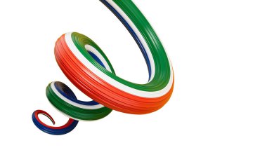 Güney Afrika 'nın 3d Bayrağı 3d Güney Afrika Sarmal Parlak Kurdelesi Beyaz Arkaplanda, 3d illüstrasyon