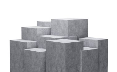 3D Dokuz Gri Boş Beton Podyumu Beyaz Arkaplanda İzole Edildi, 3 boyutlu illüstrasyon