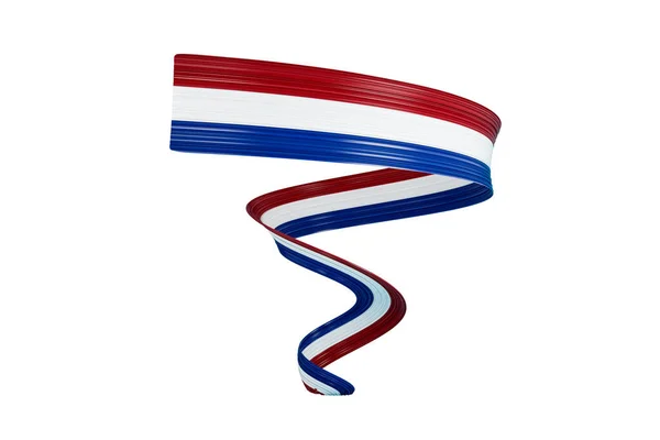 3D荷兰国旗 Shiny Waving Flag Ribbon Isolated White Background 3D说明 — 图库照片