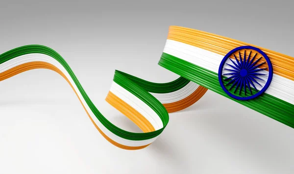 Flagga Indien Vågigt Skimrande Indiskt Band Flagga Vit Bakgrund Illustration — Stockfoto