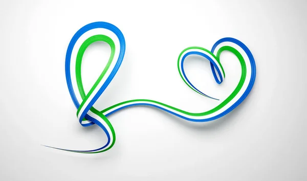 Flag Sierra Leone Heart Shaped Shiny Wavy Awareness Ribbon White — Stock Photo, Image