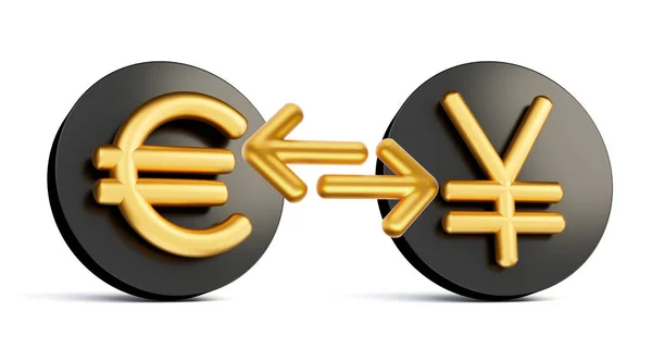 Símbolo Dourado Euro Iene Ícones Pretos Arredondados Com Setas Troca — Fotografia de Stock