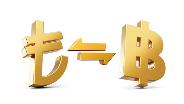 Ícones Dourados Lira Símbolo Baht Com Setas Troca Dinheiro Fundo — Fotografia de Stock