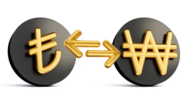 Golden Lira Won Symbol Rounded Black Icons Money Exchange Arrows — стокове фото