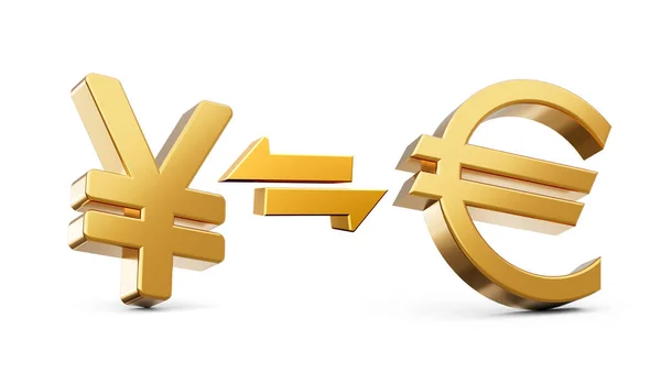 Golden Yen Och Euro Symbol Ikoner Med Pengar Utbyte Pilar — Stockfoto