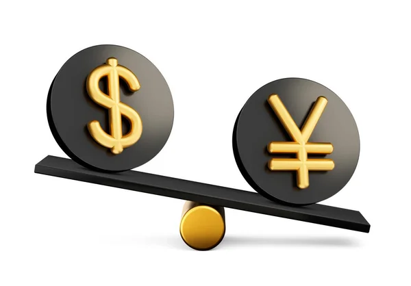 Golden Dollar Yen Symbol Rounded Black Icons Balance Weight Seesaw — 스톡 사진