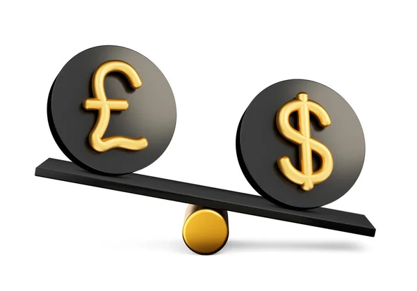 Golden Pound Dollar Symbool Afgeronde Zwarte Pictogrammen Balance Weight Seesaw — Stockfoto