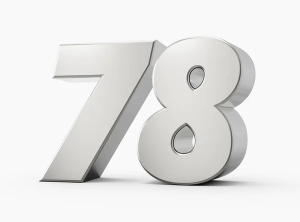 银牌3D号码78 孤立的白色背景3D插图 — 图库照片