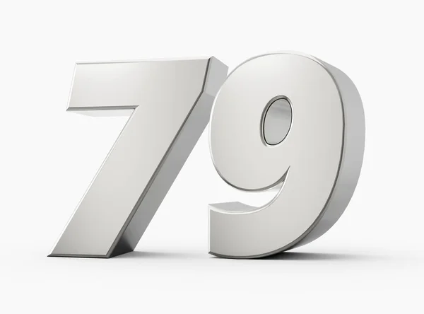 銀の3D番号は79 隔離された白い背景3Dイラスト — ストック写真