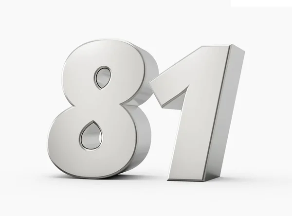 Shiny Silver Number Eighty One Silver Number Isolated White Background — Stock Photo, Image