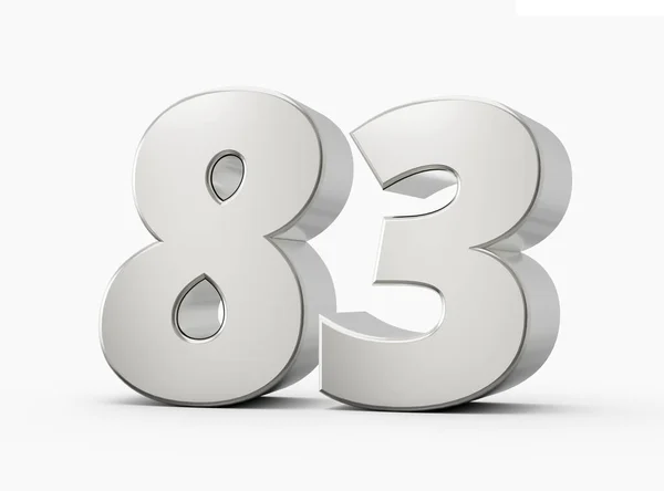 3D光沢のあるシルバー番号83 83白の背景に隔離された3つの3Dシルバー番号3Dイラスト — ストック写真