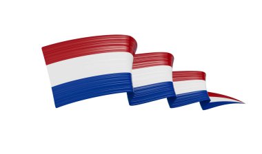 Hollanda 'nın 3d. Bayrağı 3d Dalgalı Parlak Hollanda Kurdelesi Beyaz Arkaplanda İzole Edildi 3d