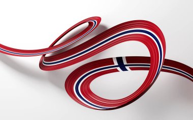 3D Norveç Bayrağı, 3D Dalgalı Kurdele Bayrağı Beyaz Arkaplanda İzole Edildi, 3D Görüntü