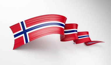 3d Norveç Bayrağı 3d Dalgalı Parlak Norveç Kurdelesi Beyaz Arkaplanda İzole Edildi, 3d illüstrasyon