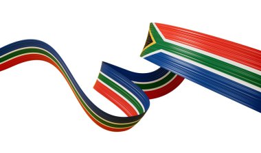 3d Güney Afrika Bayrağı, 3d Dalgalı, parlak Güney Afrika Bayrakları Beyaz Arkaplanda, 3d illüstrasyon