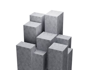 3D Dokuz Gri Boş Beton Podyumu Beyaz Arkaplanda İzole Edildi, 3 boyutlu illüstrasyon