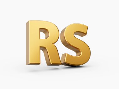 3d Golden Shiny Pakistani Rupee Currency Symbol Rs Isolated On White Background, 3d illustration clipart