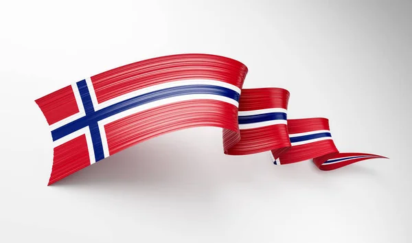 3d Norveç Bayrağı 3d Dalgalı Parlak Norveç Kurdelesi Beyaz Arkaplanda İzole Edildi, 3d illüstrasyon