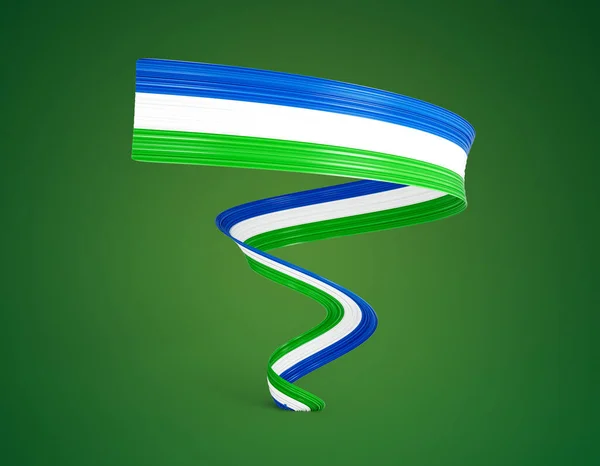 Flag Sierra Leone Shiny Waving Flag Ribbon Isolated Green Background — стокове фото
