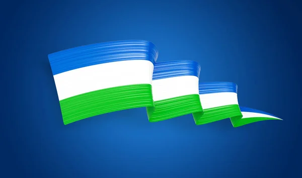 Flag Sierra Leone Shiny Waving Flag Ribbon Isolated Blue Background — стокове фото