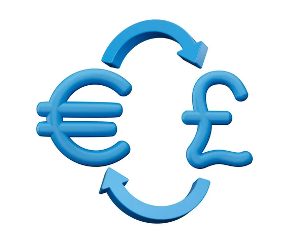 Blauwe Euro Pond Symbool Pictogrammen Met Geld Wisselen Pijlen Witte — Stockfoto