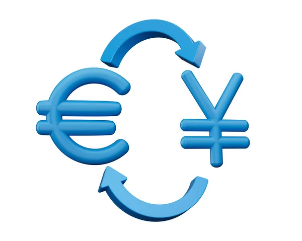 3Dブルーユーロと白の背景にお金の交換矢印と円記号のアイコン 3Dイラスト — ストック写真