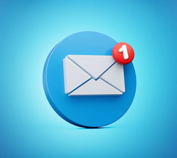 3d White Envelope Email Icon With One New Email Notification On Rounded Blue Icon, 3d illustration