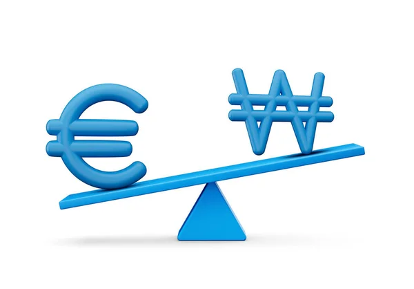 Blue Euro Won Symbol Icons Blue Balance Weight Seesaw Illustration — 스톡 사진