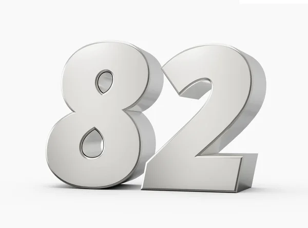 3D光沢のあるシルバー番号82 白の背景に隔離された82 2つの3Dシルバー番号 3Dイラスト — ストック写真