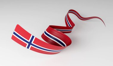 3d Norveç Bayrağı, 3d Parlak Dalgalı Bayrak Kurdelesi Beyaz Arkaplanda İzole Edildi, 3d illüstrasyon
