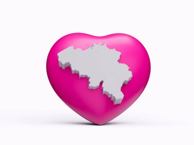 3d Pembe Kalp ve Beyaz Belçika Haritası Beyaz Arkaplanda İzole Edilmiş, 3d Görüntü