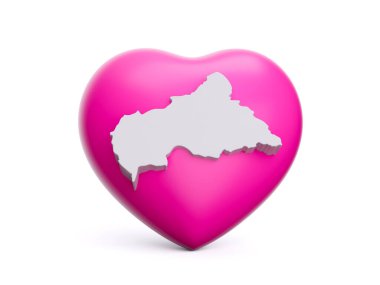 3d Pembe Kalp, Beyaz Arkaplanda İzole Edilmiş Orta Afrika 'nın 3d Beyaz Haritası, 3d İllüstrasyon